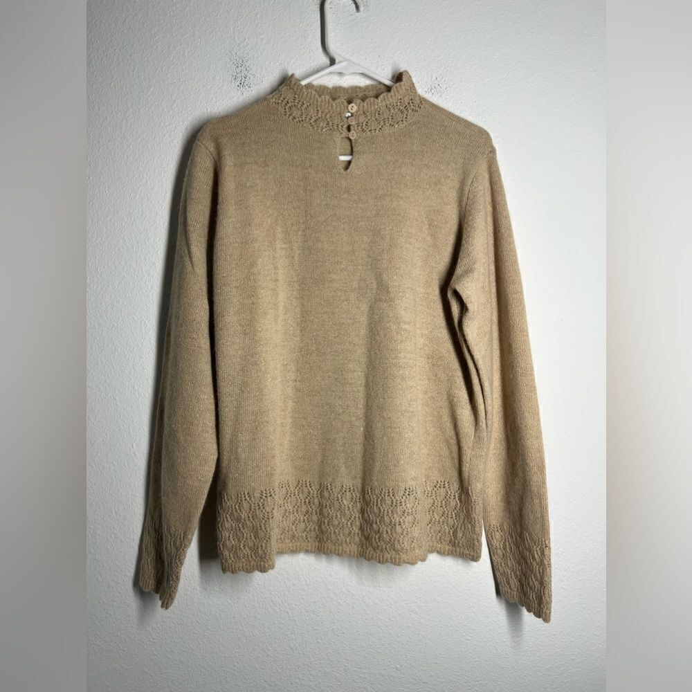 Preston York Womens Sweater Lambs Wool Angora Rabbit Hair Tan Gold Size M EUC